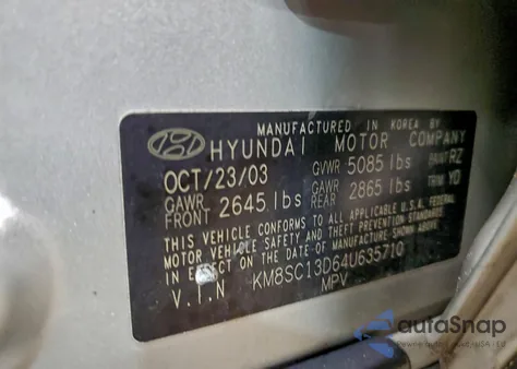 2004 Hyundai Santa Fe Gls из США, поврежденный, VIN KM8SC13D64U635710